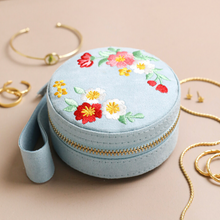 Load image into Gallery viewer, Embroidered Flowers Mini Round Jewellery Case