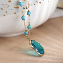 Load image into Gallery viewer, Turquoise Bead Necklace with Teal Crystal Drop
