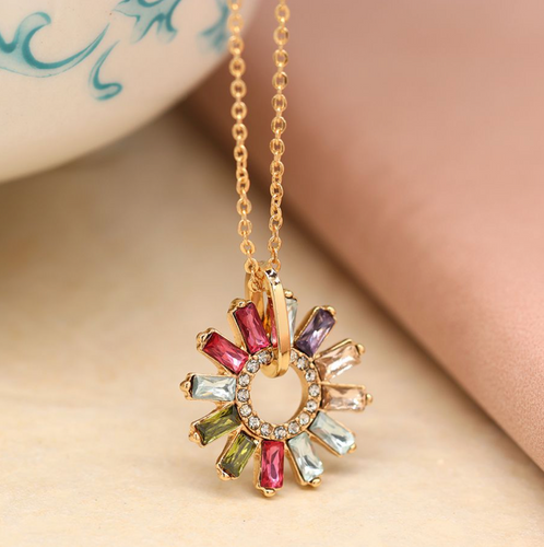 Multicoloured Crystal Flower Necklace