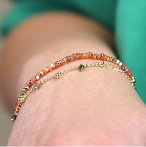 Golden Chain and Coral Bead Bracelet