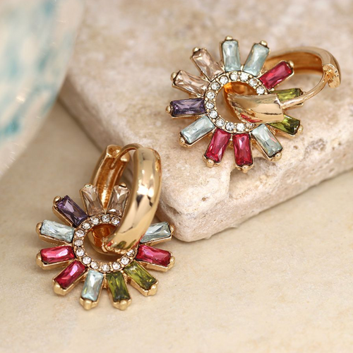 Multicoloured Crystal Flower Earrings