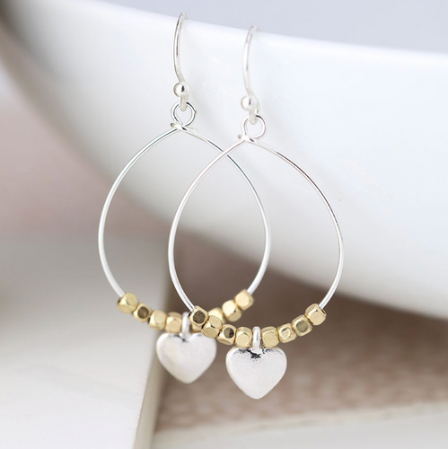Teardrop Earrings with Golden Beads & Heart