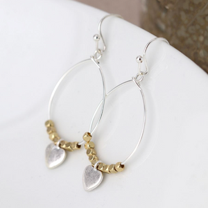 Teardrop Earrings with Golden Beads & Heart