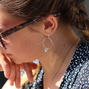 Teardrop Earrings with Golden Beads & Heart