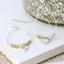 Load image into Gallery viewer, Teardrop Earrings with Golden Beads &amp; Heart