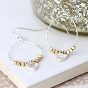 Teardrop Earrings with Golden Beads & Heart