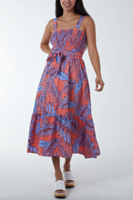 Load image into Gallery viewer, Palm Leaves Belted Midi Dress (Coral)