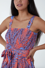 Load image into Gallery viewer, Palm Leaves Belted Midi Dress (Coral)