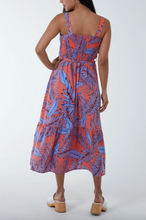 Load image into Gallery viewer, Palm Leaves Belted Midi Dress (Coral)