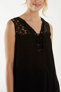 Crochet Shoulder Shoestring Top (Black)