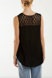 Crochet Shoulder Shoestring Top (Black)