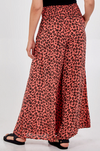 Load image into Gallery viewer, Leopard Print Ruched Waist Wide Leg Trousers (Coral)