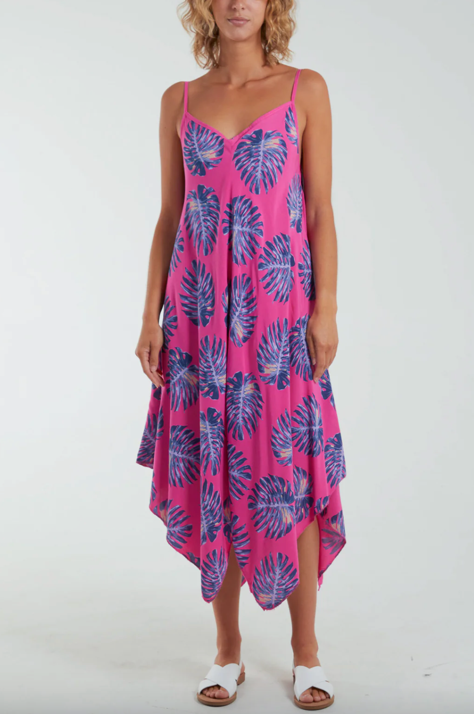 Palm Leaves Hanky Hem Sun Dress (Pink)