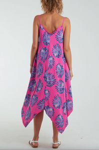 Palm Leaves Hanky Hem Sun Dress (Pink)