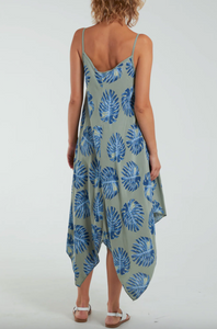 Palm Leaves Hanky Hem Sun Dress (Khaki)