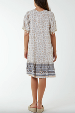 Load image into Gallery viewer, Geometric Print Dress with Tassels (Stone)