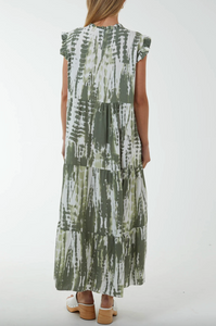 Frill Sleeve Tiered Dress (Khaki)