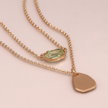 Load image into Gallery viewer, Golden Brushed Drop &amp; Aqua Crystal Double Layer Necklace