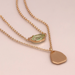 Golden Brushed Drop & Aqua Crystal Double Layer Necklace