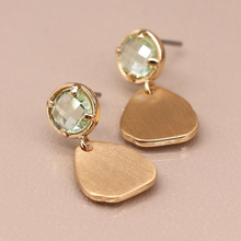 Load image into Gallery viewer, Golden Brushed Drop &amp; Aqua Crystal Earrings