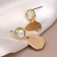 Load image into Gallery viewer, Golden Brushed Drop &amp; Aqua Crystal Earrings