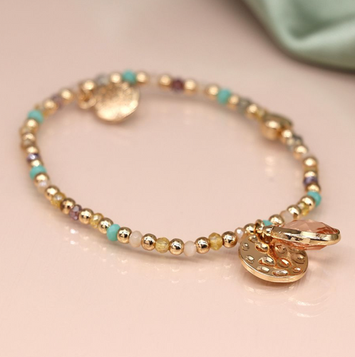 Golden & Aqua Mixed Bead Bracelet