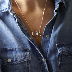 Silver Linked Double Hoop Necklace