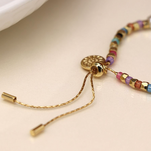 Multicolour Glass Bead, gold & Pearl Bracelet