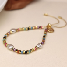 Load image into Gallery viewer, Multicolour Glass Bead, gold &amp; Pearl Bracelet