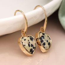 Load image into Gallery viewer, Golden Dalmation Heart Earrings