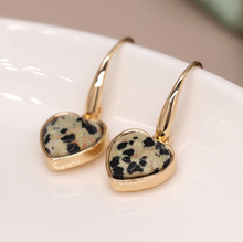 Load image into Gallery viewer, Golden Dalmation Heart Earrings