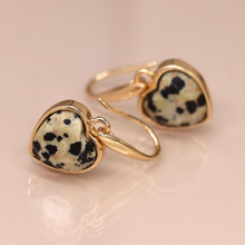 Load image into Gallery viewer, Golden Dalmation Heart Earrings