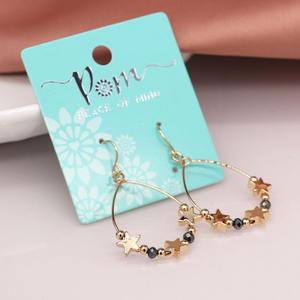 Gold Stars & Black Bead Teardrop Earrings