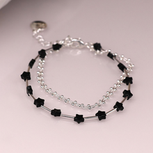 Load image into Gallery viewer, Silver &amp; Black Double Strand Star Bracelet