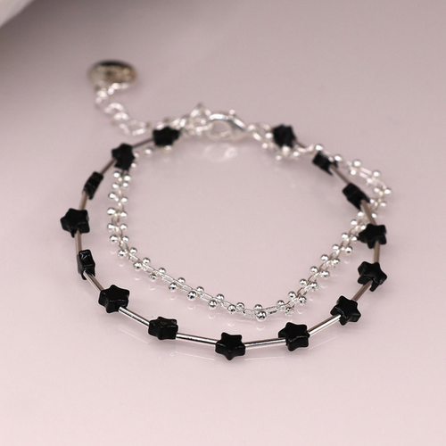 Silver & Black Double Strand Star Bracelet