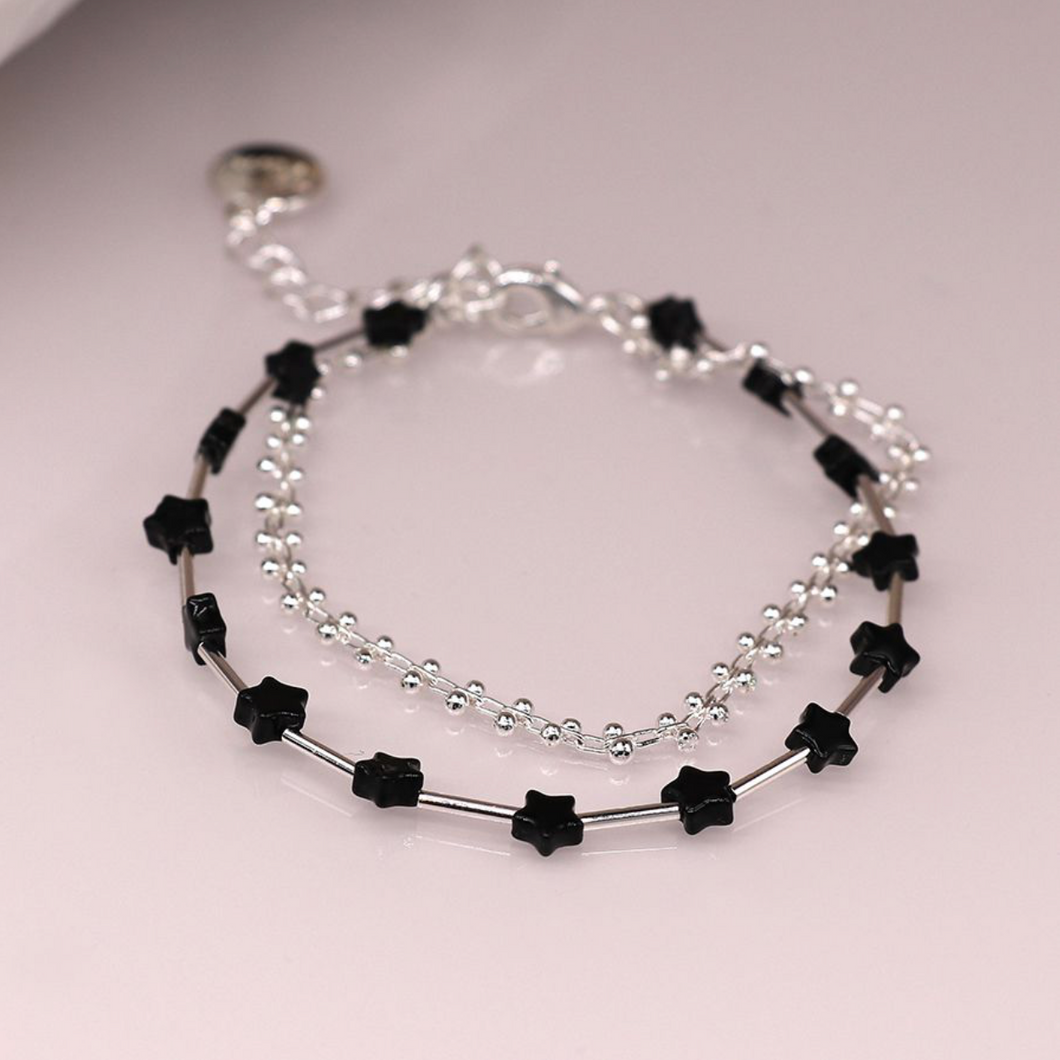 Silver & Black Double Strand Star Bracelet