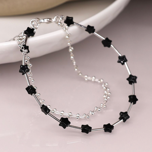 Silver & Black Double Strand Star Bracelet