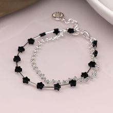 Load image into Gallery viewer, Silver &amp; Black Double Strand Star Bracelet