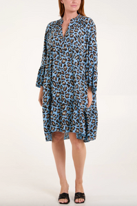 Leopard Print Tiered Midi Dress (Blue)