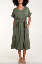 Load image into Gallery viewer, Ribbed Tie Front Midi Dress (Khaki)