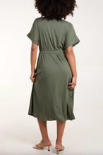 Load image into Gallery viewer, Ribbed Tie Front Midi Dress (Khaki)