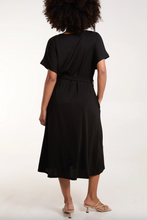 Load image into Gallery viewer, Ribbed Tie Front Midi Dress (Black)