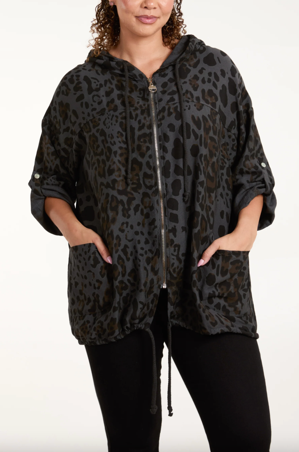 Animal print Zip Light Jacket (Charcoal)