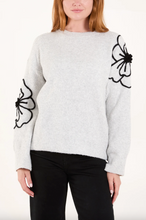 Load image into Gallery viewer, Flower Sleeve Embroidery Jumper (Grey)