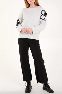 Flower Sleeve Embroidery Jumper (Grey)