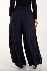 Leopard Print Elasticated Waist Wide Leg Trousers (Navy)