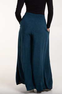 Leopard Print Elasticated Waist Wide Leg Trousers (Teal)