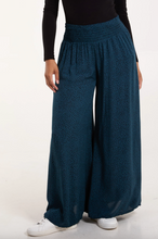 Load image into Gallery viewer, Leopard Print Elasticated Waist Wide Leg Trousers (Teal)