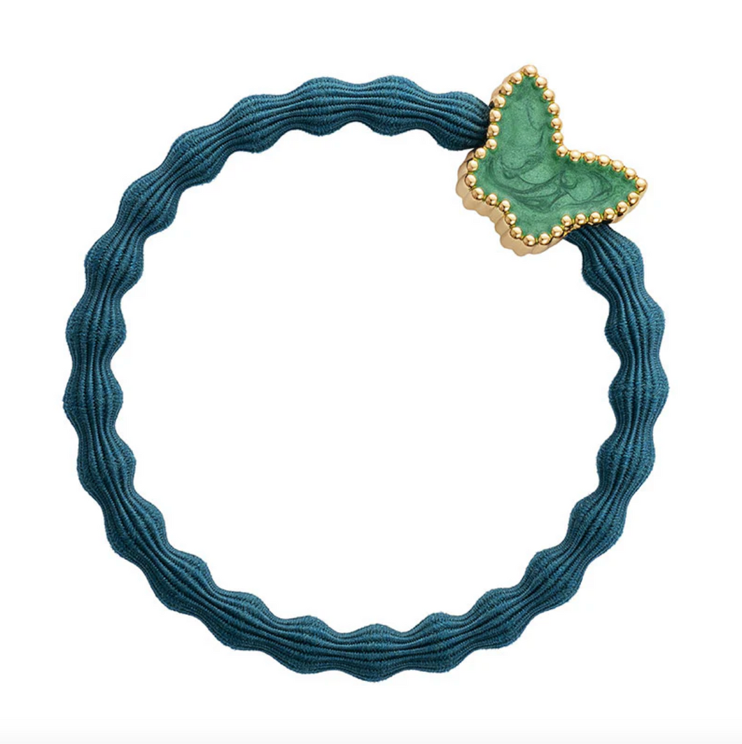 Enamel Gold Butterfly Hair Tie (Bottle Green)