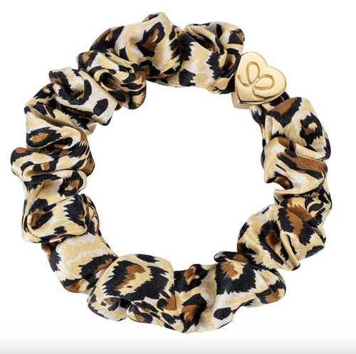 Gold Heart Silk Scrunchie (Leopard)